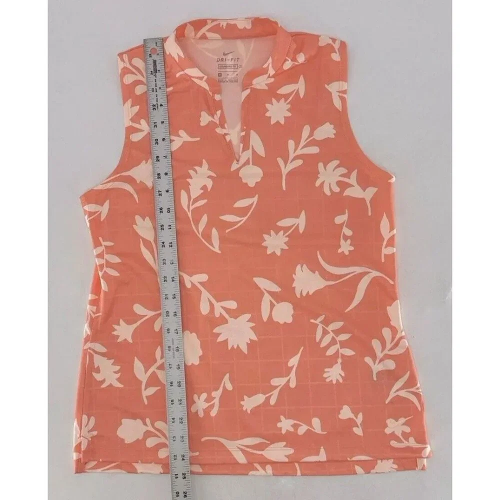 Nike Dri FIT Women’s Golf Polo Victory Mock Neck‎ Sleeveless Orange Floral Sz M